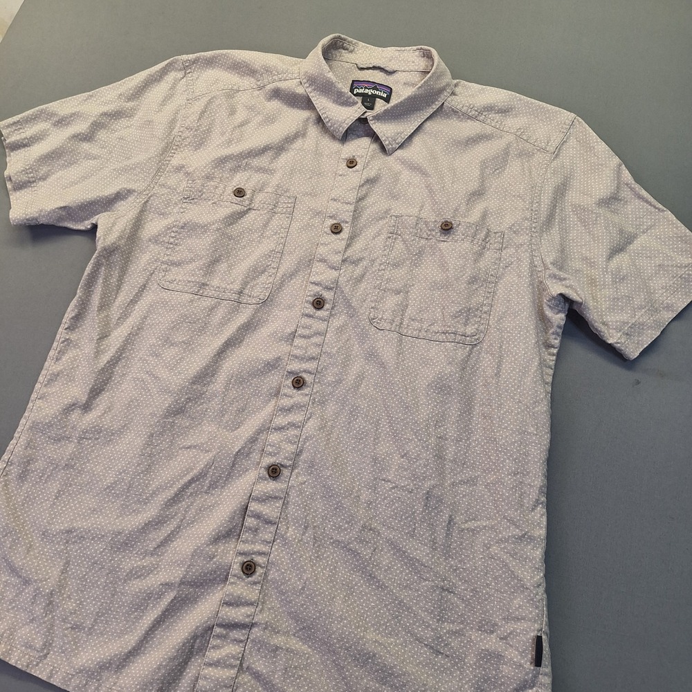 Patagonia Mens Hemp Organic Cotton Short Sleeve Button Down Shirt Grey 53139 L